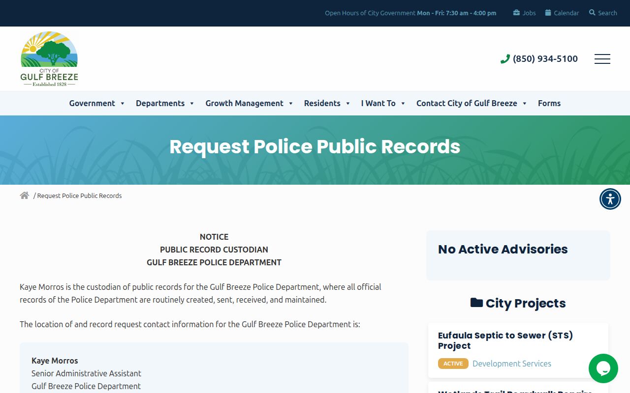 Gulf Breeze Police public records source for Gulf Breeze arrest reports
