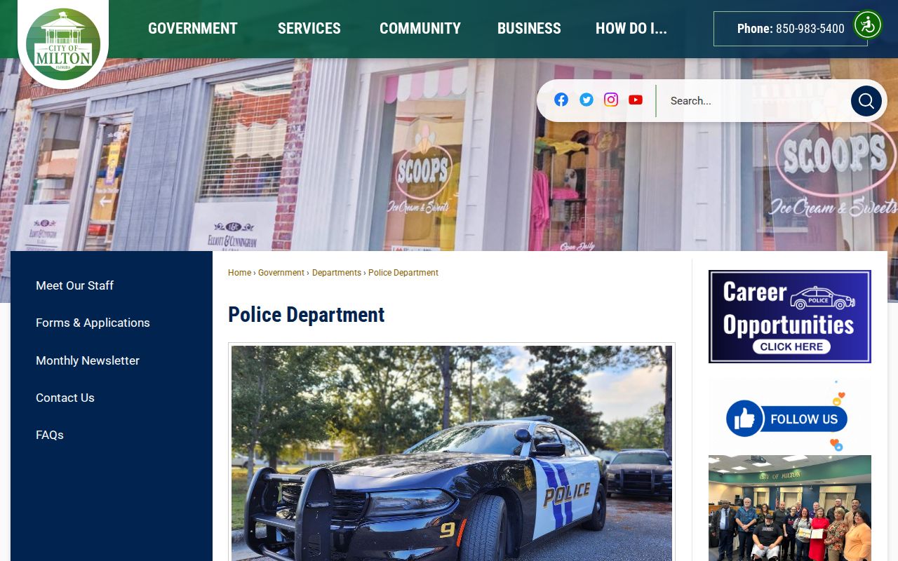Milton Police Department source for Milton arrest records in Santa Rosa County