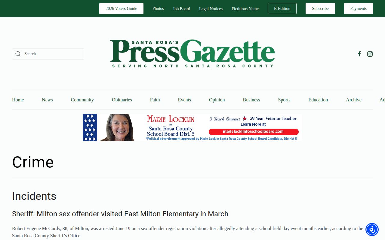 Santa Rosa County arrest news in the Santa Rosa Press Gazette crime section