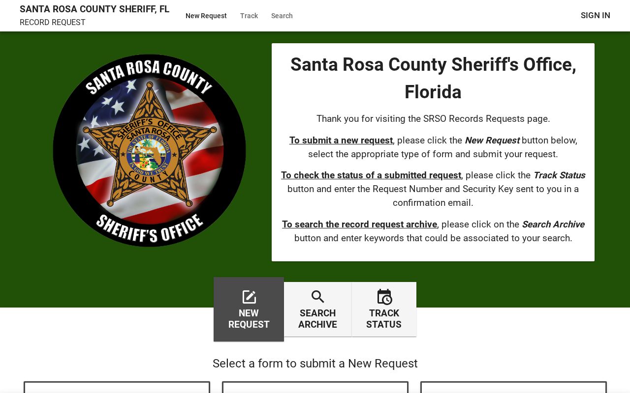 Santa Rosa County booking record public request form