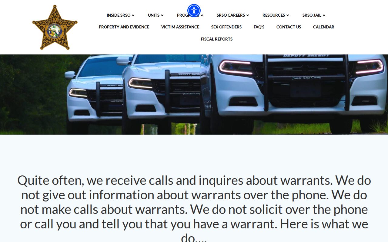 Santa Rosa County Sheriff's Office official warrant check instructions